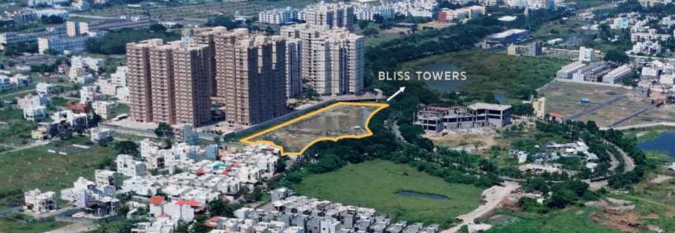 Aerial photo of Padur, OMR with the Pacifica Bliss Towers site marked