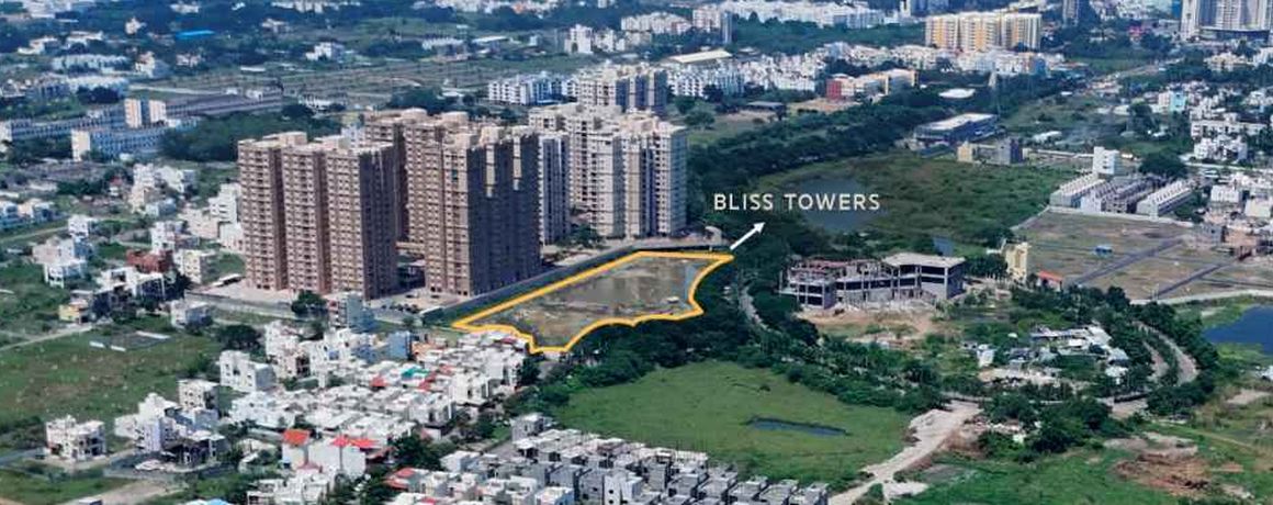 Aerial photo of Padur, OMR with the Pacifica Bliss Towers site marked