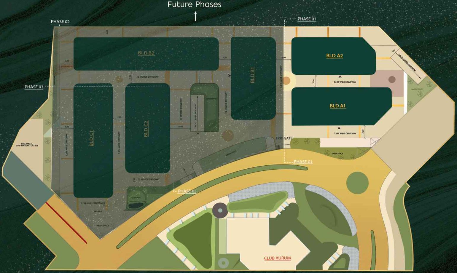 Pacifica Bliss Towers master plan showing Blocks A1 and A2 and Club Aurum